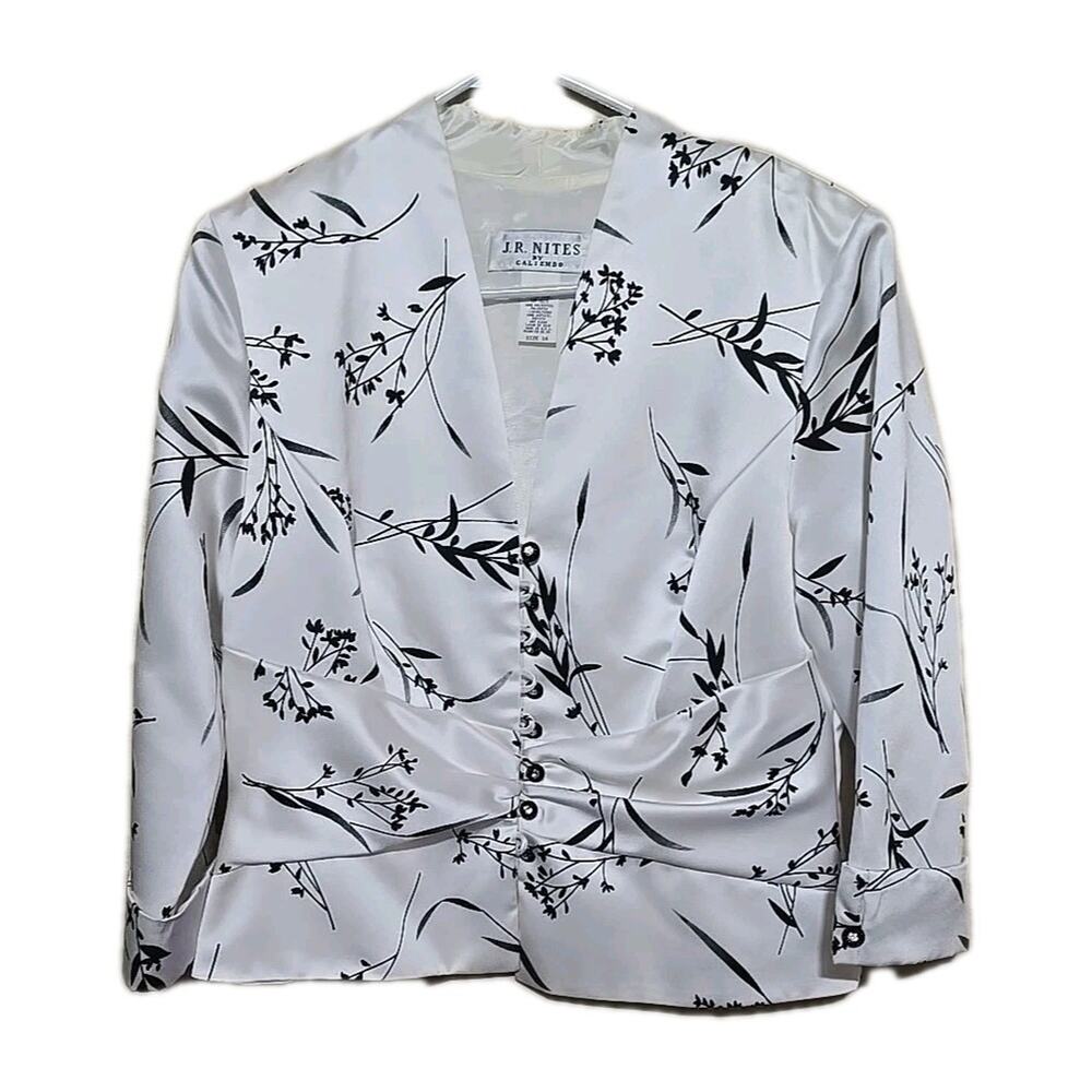 Vtg 90s‎ J.R. Nites By Caliendo White Floral Formal Business Jacket Womans Sz 16
